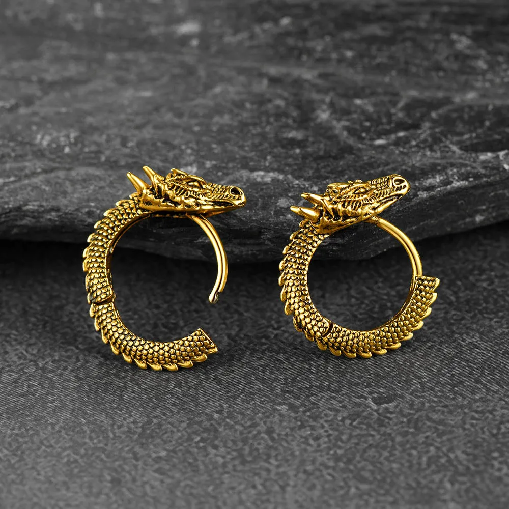 Punk Small Dragon Hoop Earrings for Men Women