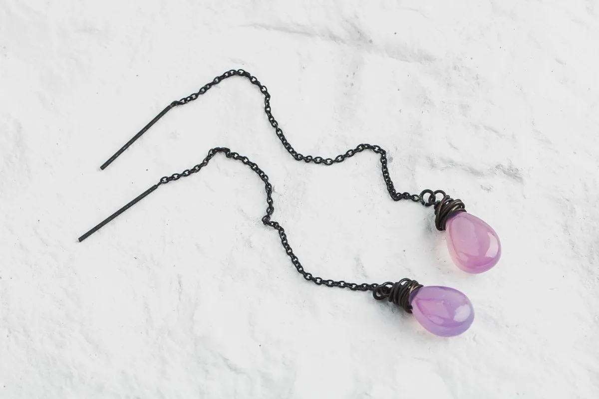 Purple Chalcedony Threader Earrings