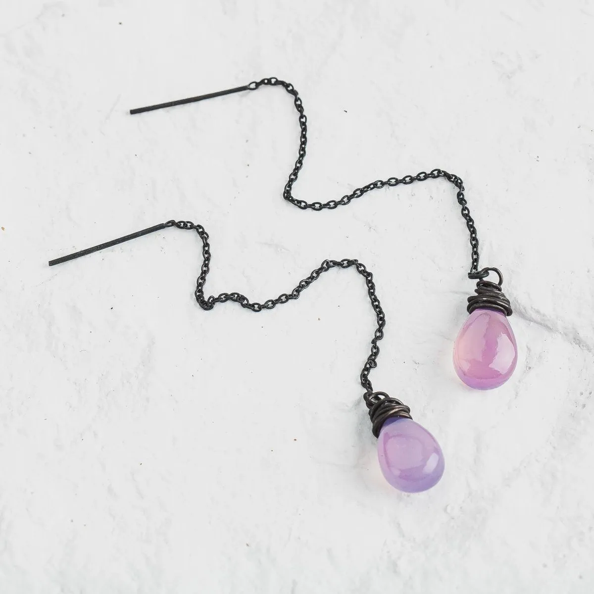 Purple Chalcedony Threader Earrings