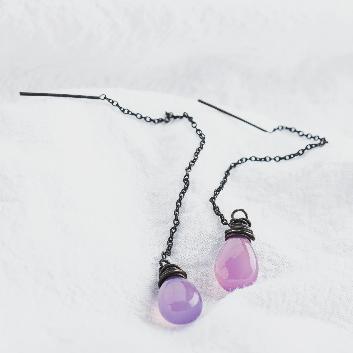 Purple Chalcedony Threader Earrings