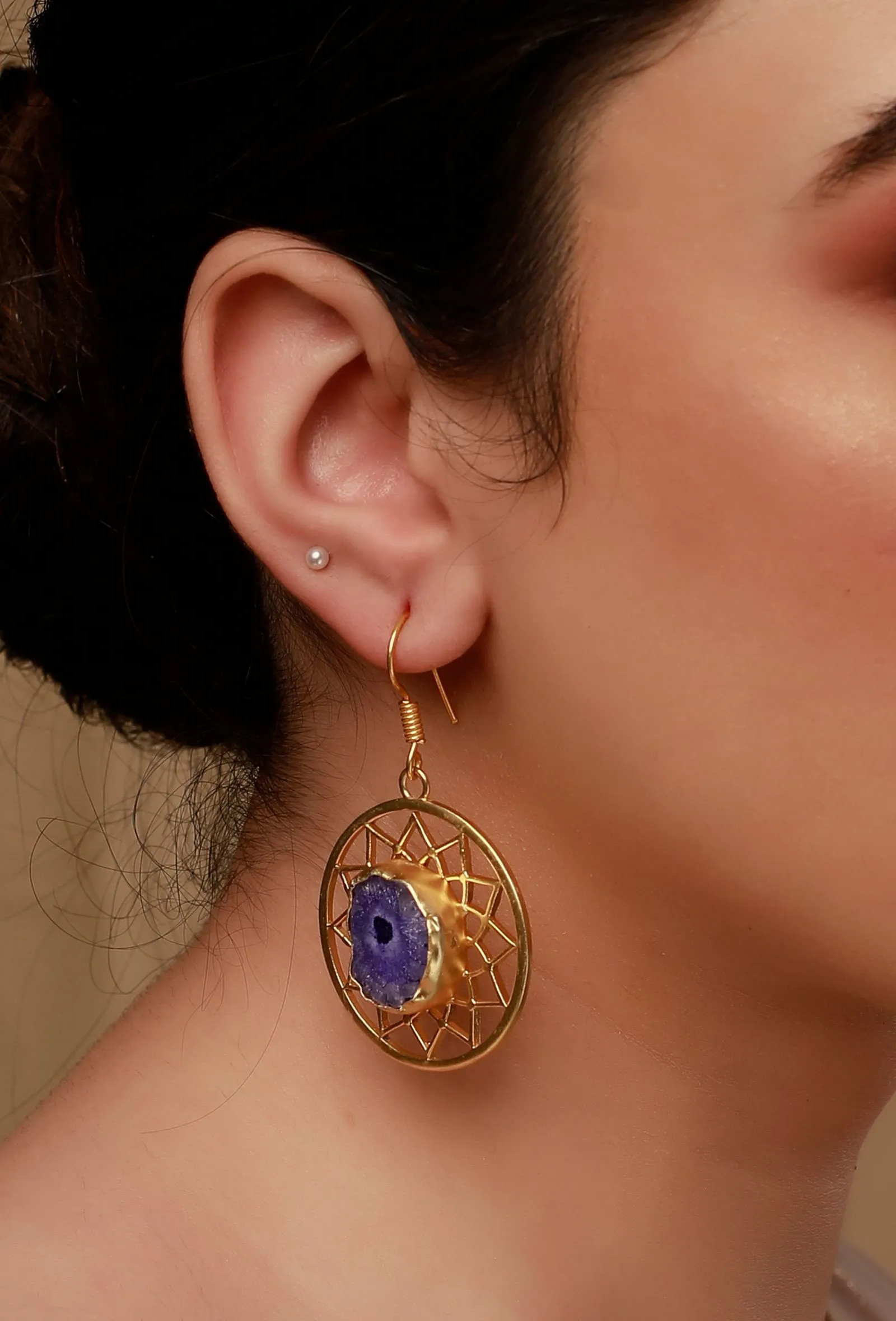 Purple Enamel Gold Earrings