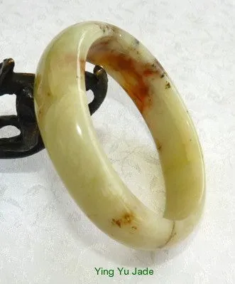 "Honey Heals" Chinese River Jade Natural Color Bangle Bracelet 59mm (NJ2535)