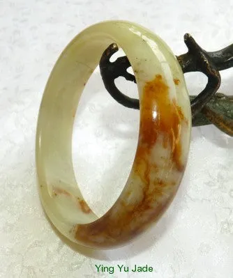 "Honey Heals" Chinese River Jade Natural Color Bangle Bracelet 59mm (NJ2535)