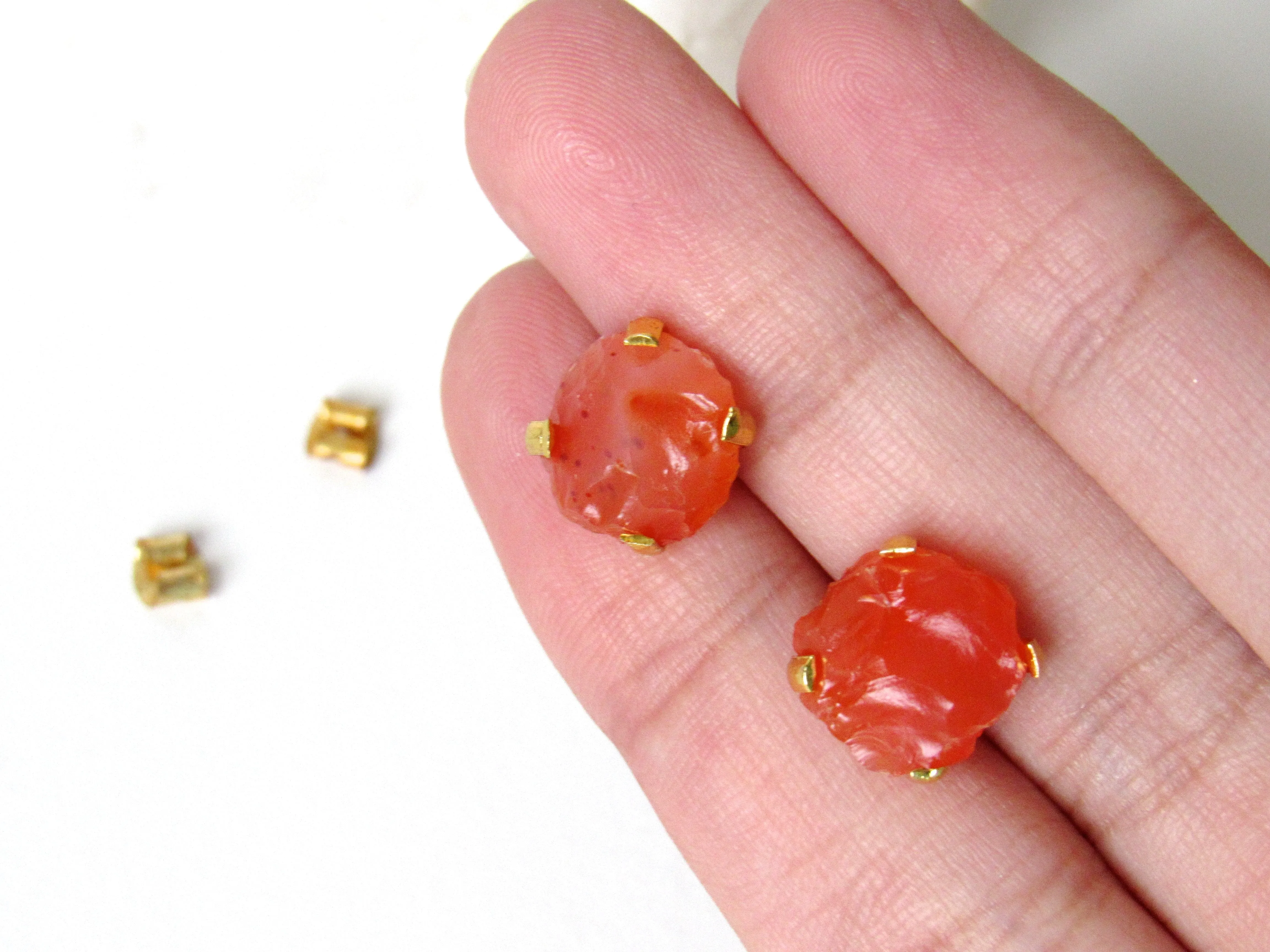 Raw Carnelian Agate Stud Earrings