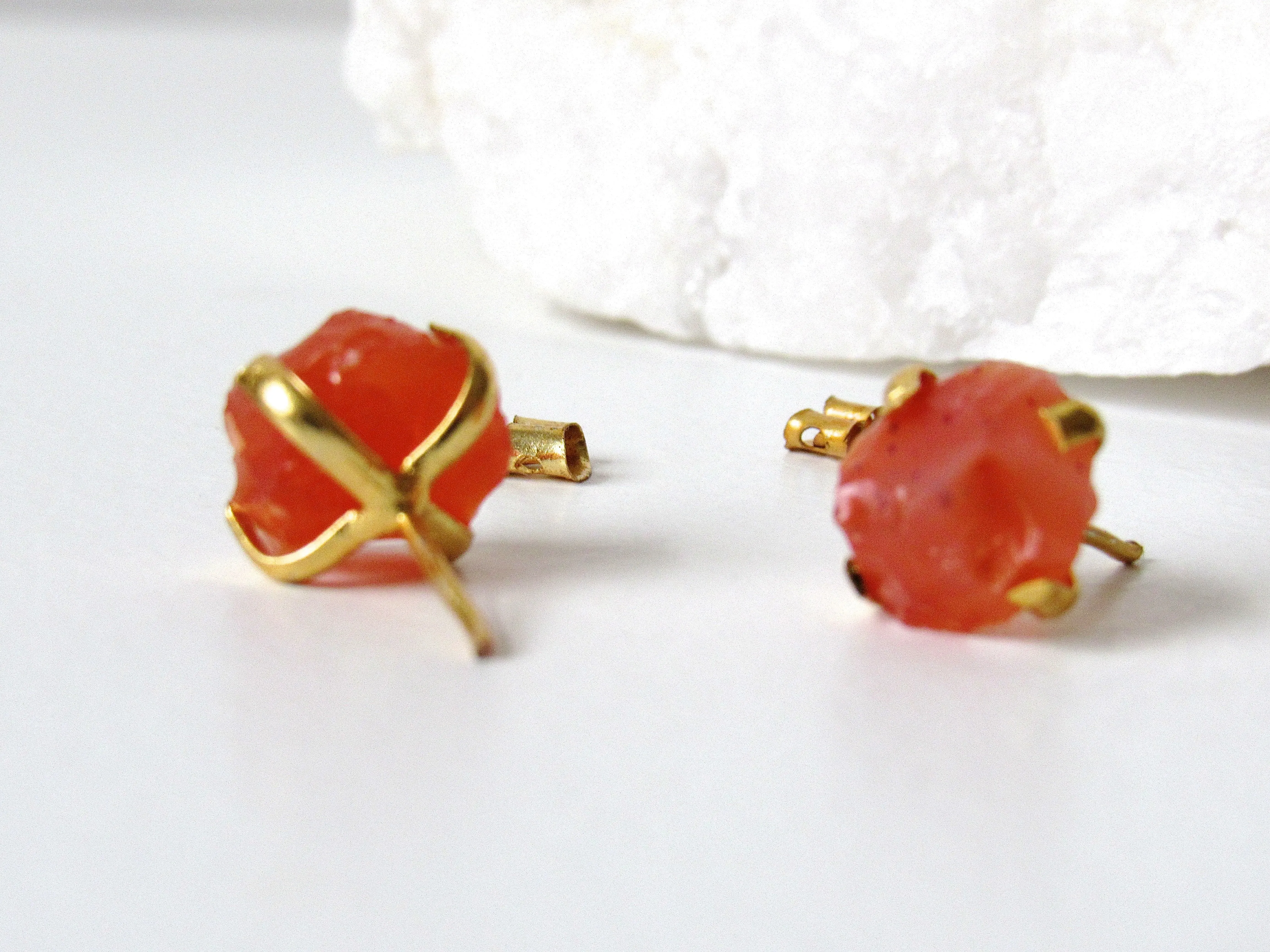 Raw Carnelian Agate Stud Earrings