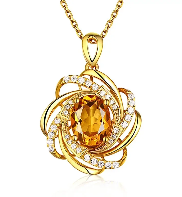 Real 18K Gold 2 Carats Topaz Pendant Women Luxury Yellow Gemstone 18 K Gold Necklace Crystal Jewelry Pendant Womens Accessoires