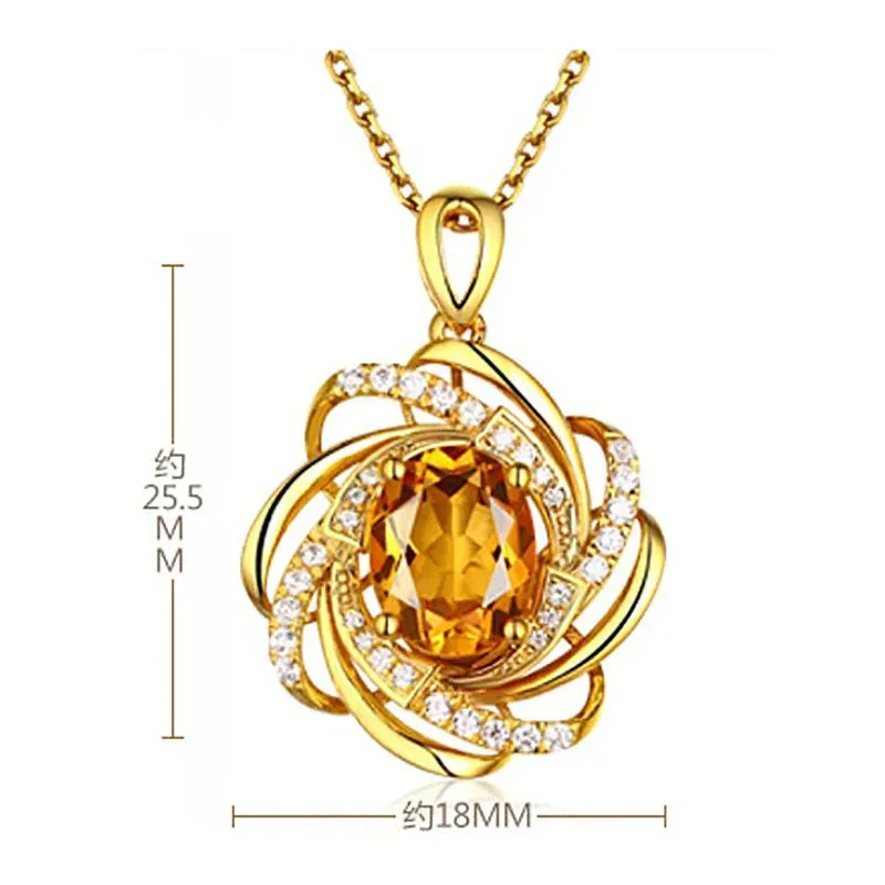 Real 18K Gold 2 Carats Topaz Pendant Women Luxury Yellow Gemstone 18 K Gold Necklace Crystal Jewelry Pendant Womens Accessoires