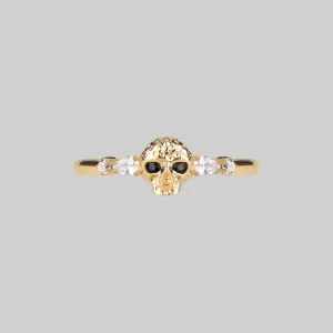 REMINISCENCE. Skull Head Onyx Gold Ring