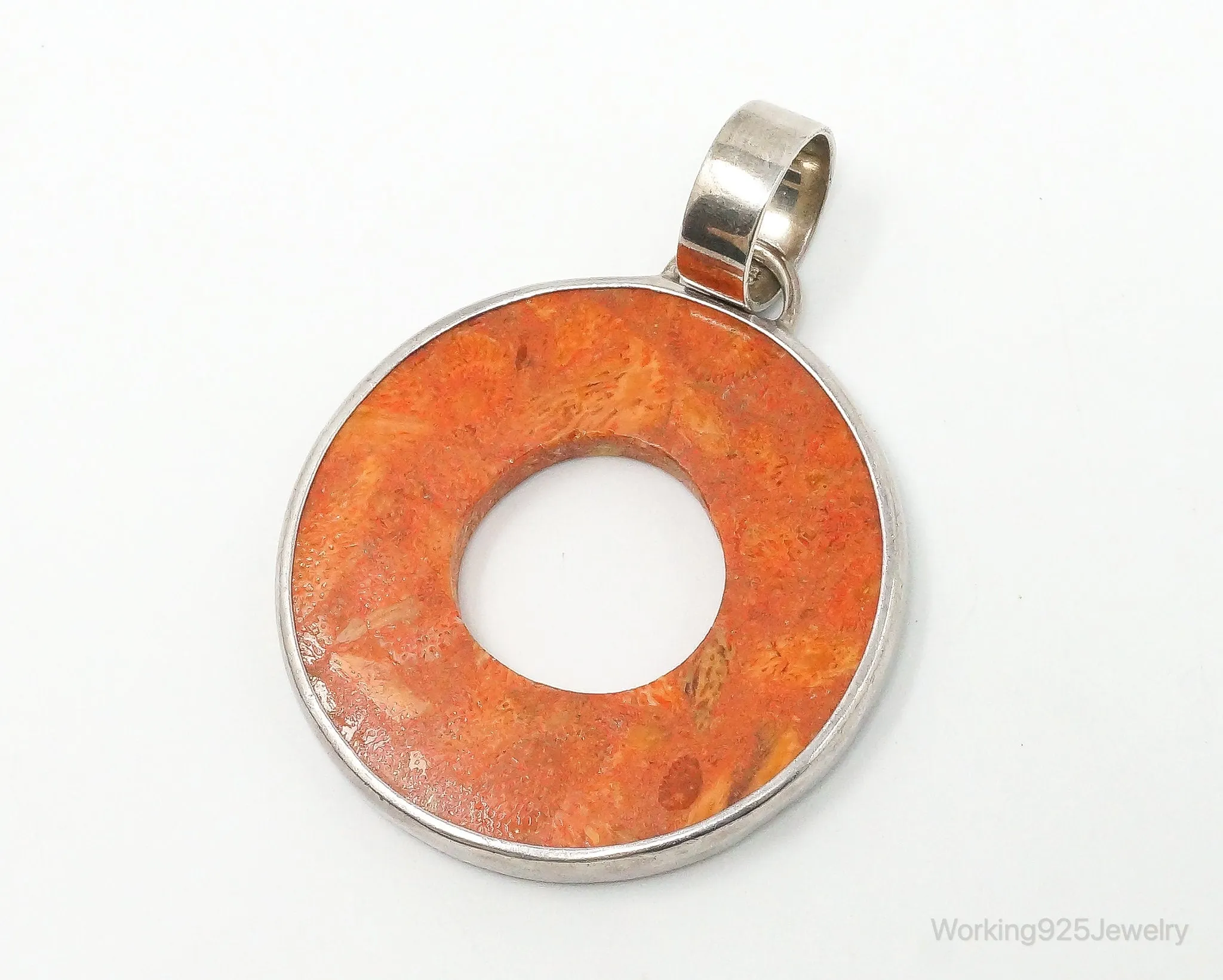 Retired Designer Silpada Coral Halo Sterling Silver Pendant