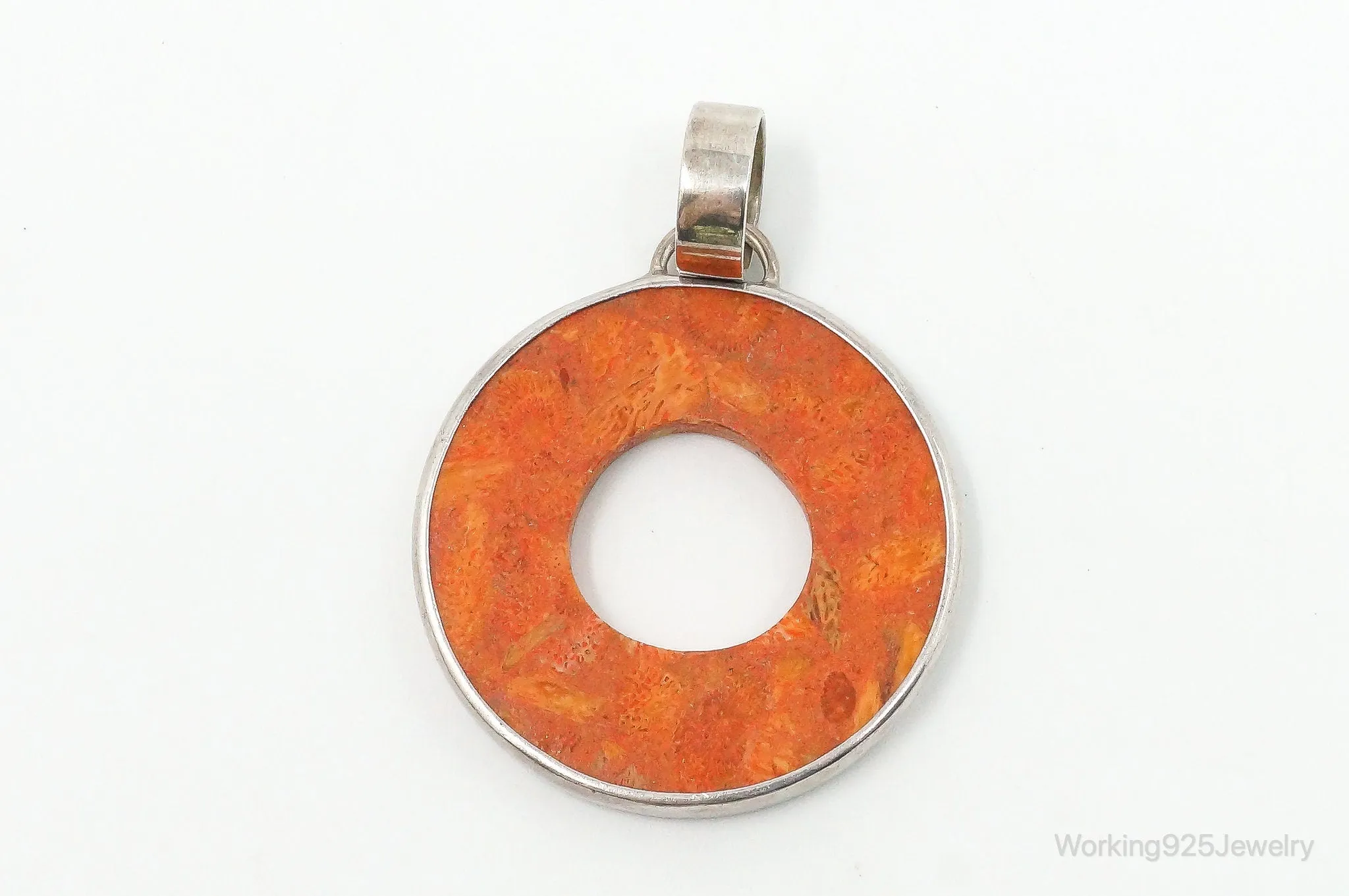 Retired Designer Silpada Coral Halo Sterling Silver Pendant