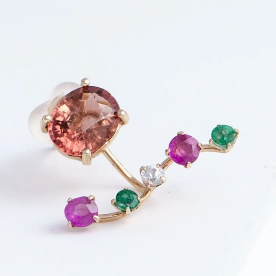 Rich Fairy pink tourmaline and mixed precious stones earrings