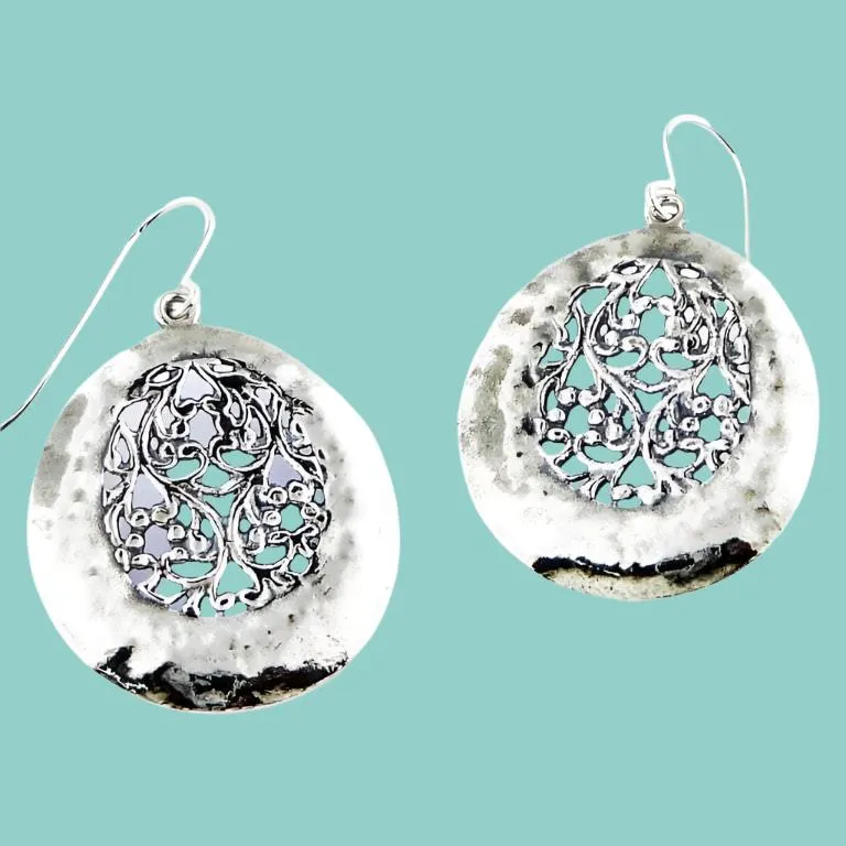 Romantic silver earrings for women Floral drawing Bluenoemi Israeli Jewelry