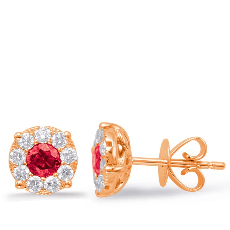 Rose Gold Ruby & Diamond Earring