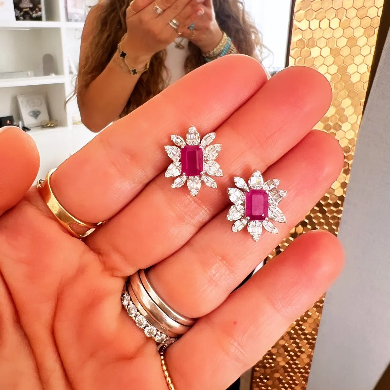 Ruby and Diamond Statement Flower Studs