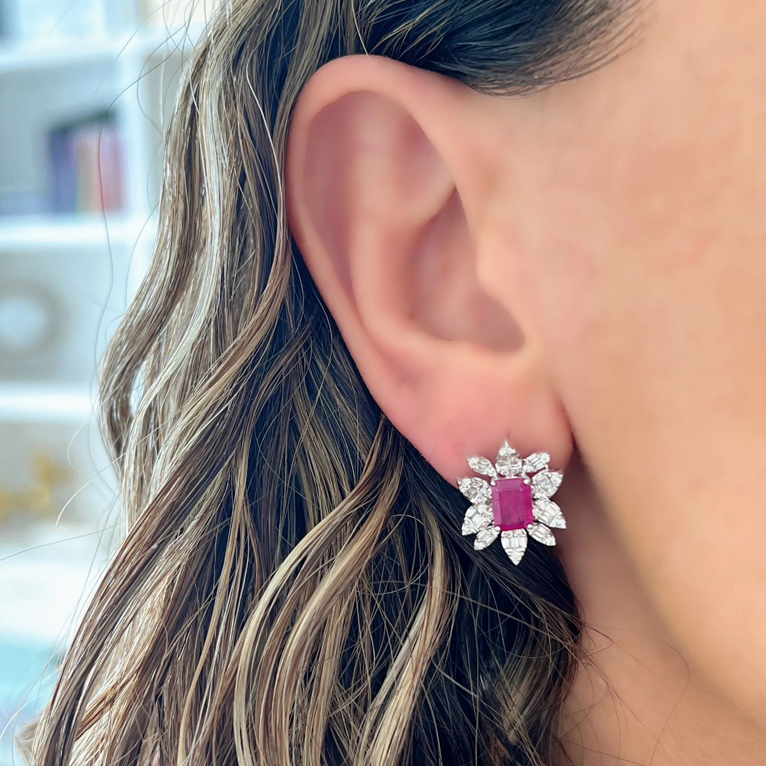 Ruby and Diamond Statement Flower Studs