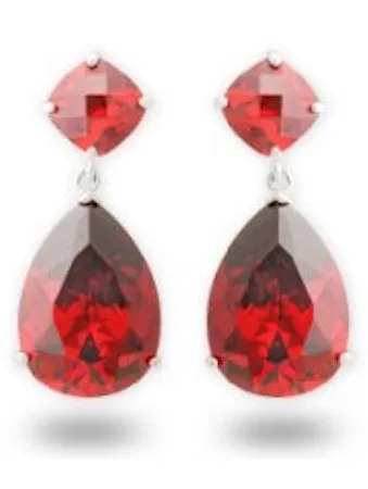 Ruby Red Pear Shaped Cubic Zirconia Drop Earrings