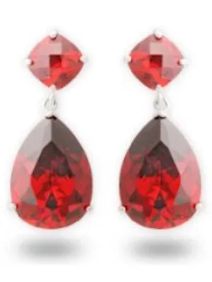 Ruby Red Pear Shaped Cubic Zirconia Drop Earrings