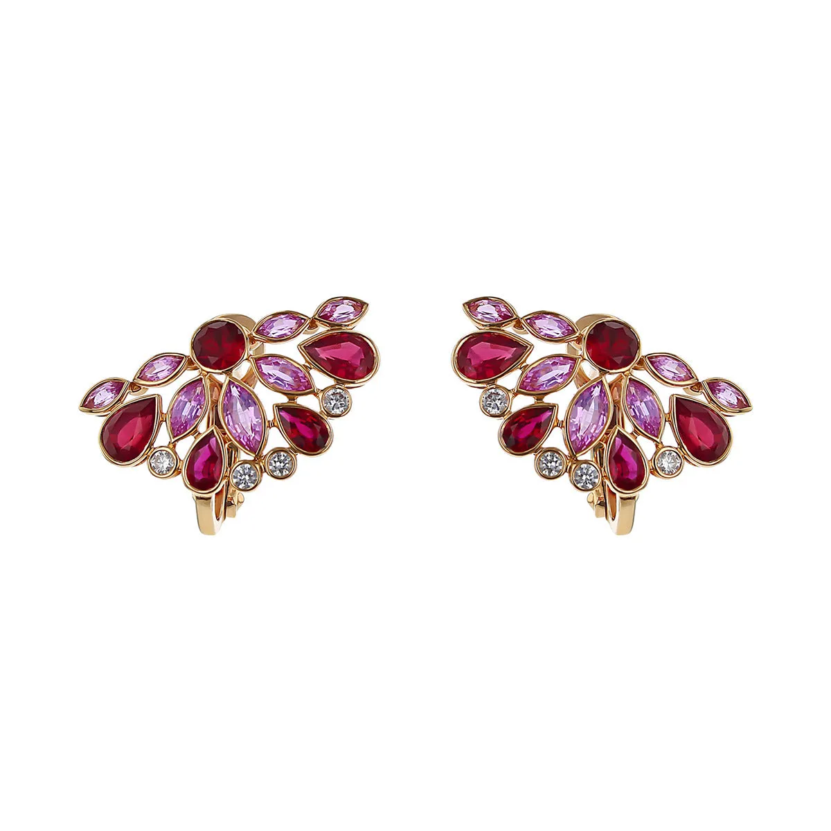 Ruby, Sapphire and Diamond De La Vie Cluster Earrings