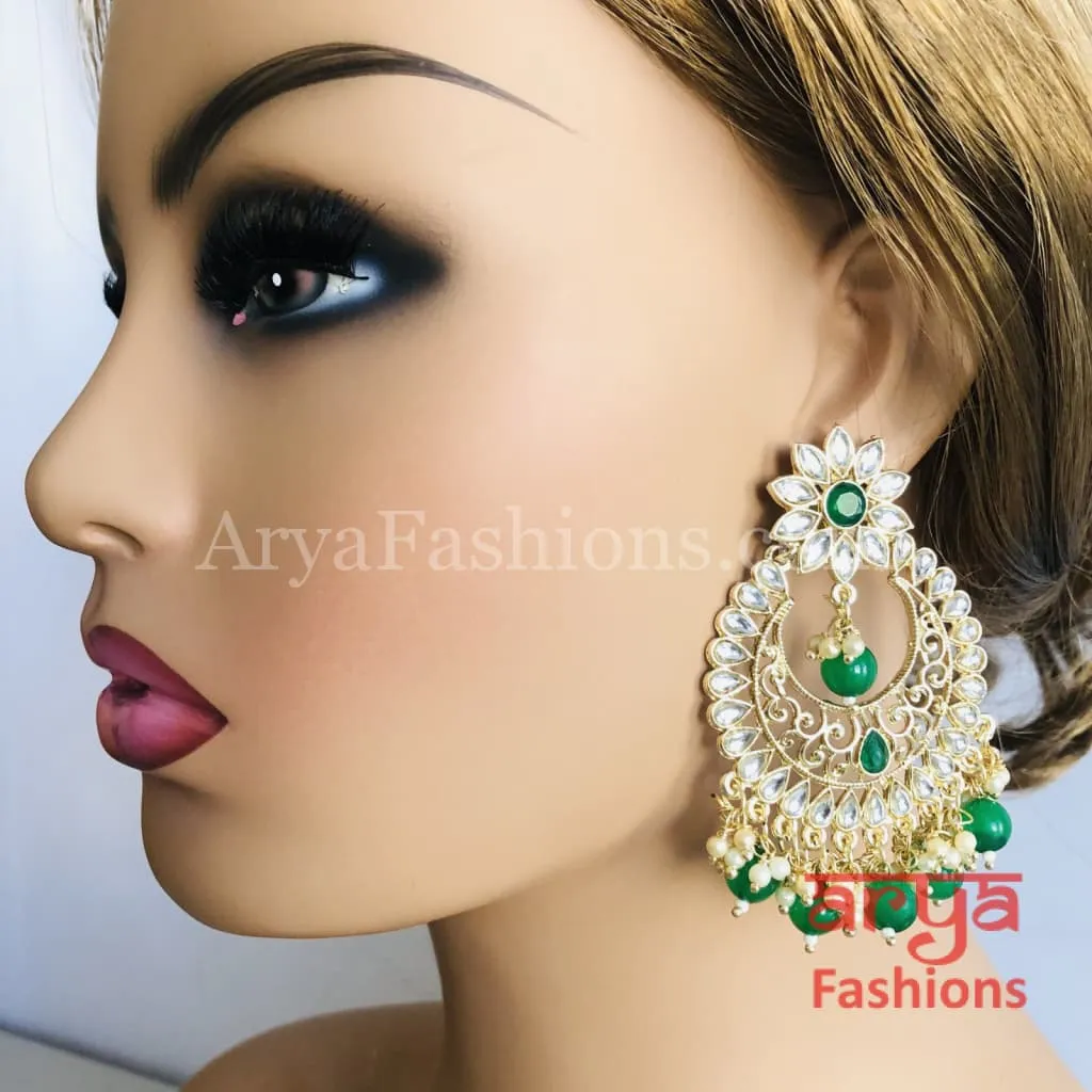 Sakhi Emerald Green/Ruby/Pearl Beads Jadau Polki Chandbalis