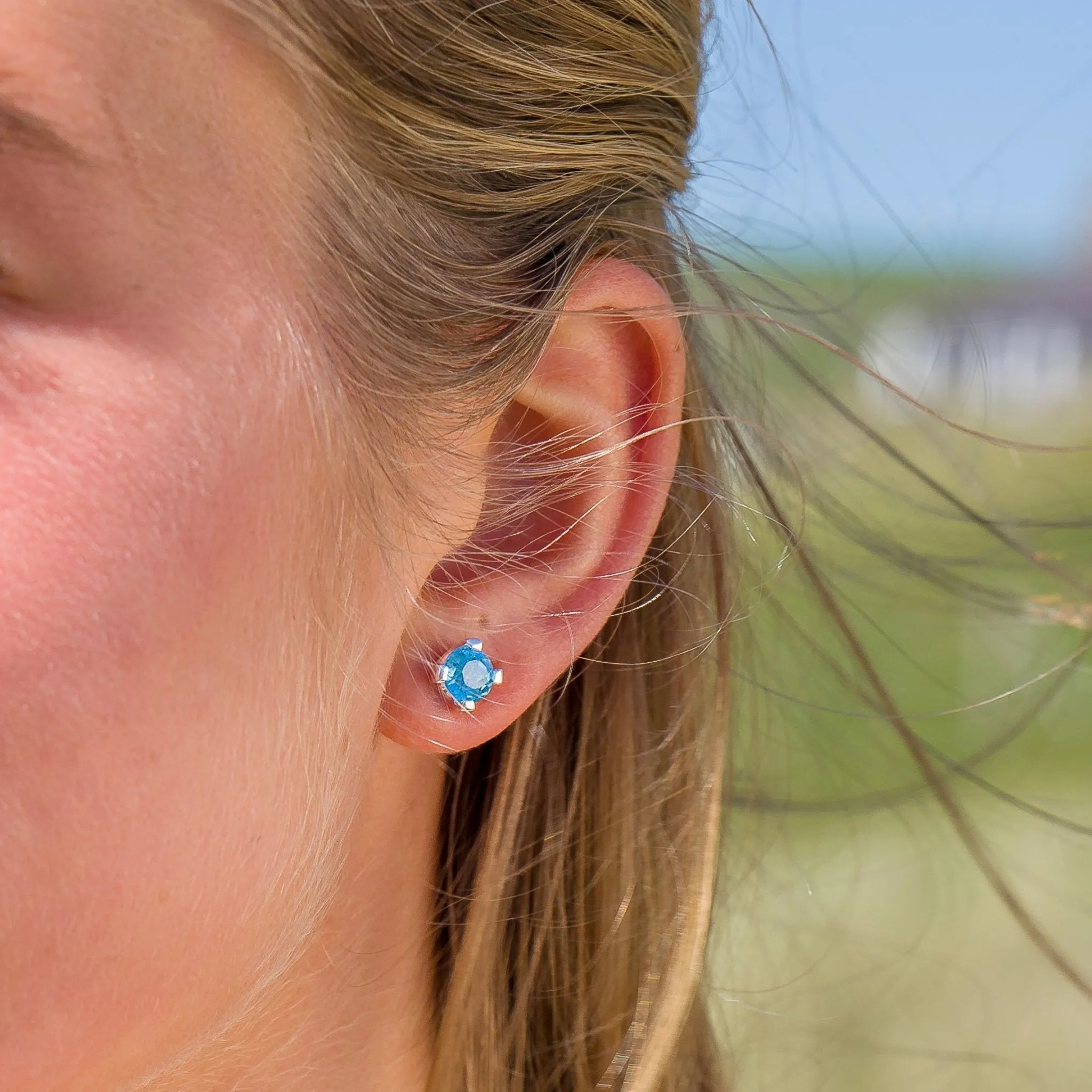 Sea gem blue topaz studs