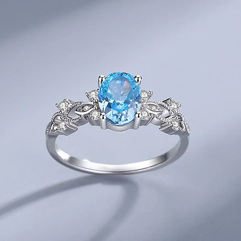 Sea sapphire blue ring for women s925 sterling silver  ice flower cut ring