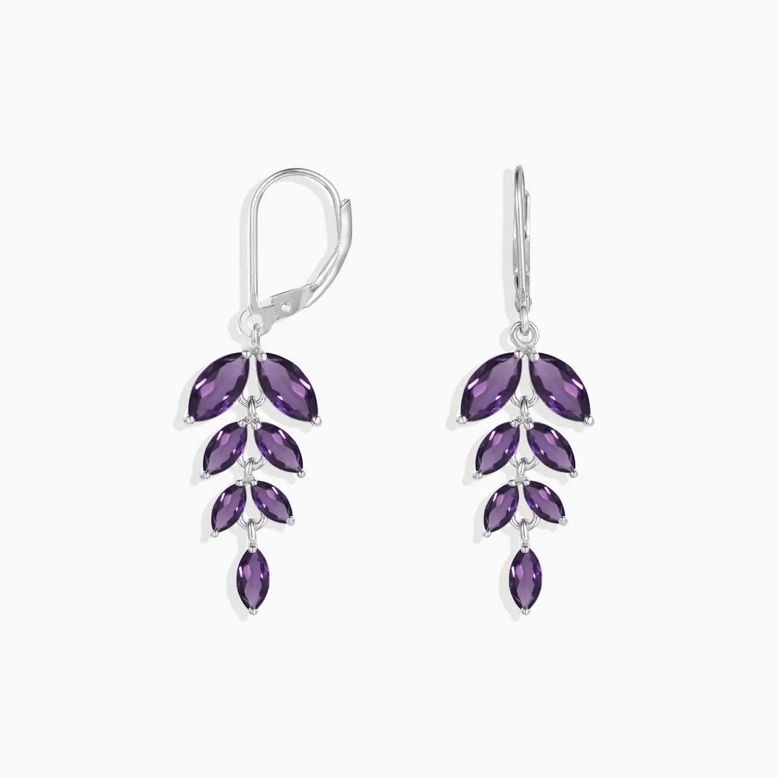 Serene Elegance: Marquise Cut Amethyst Leaf Earrings