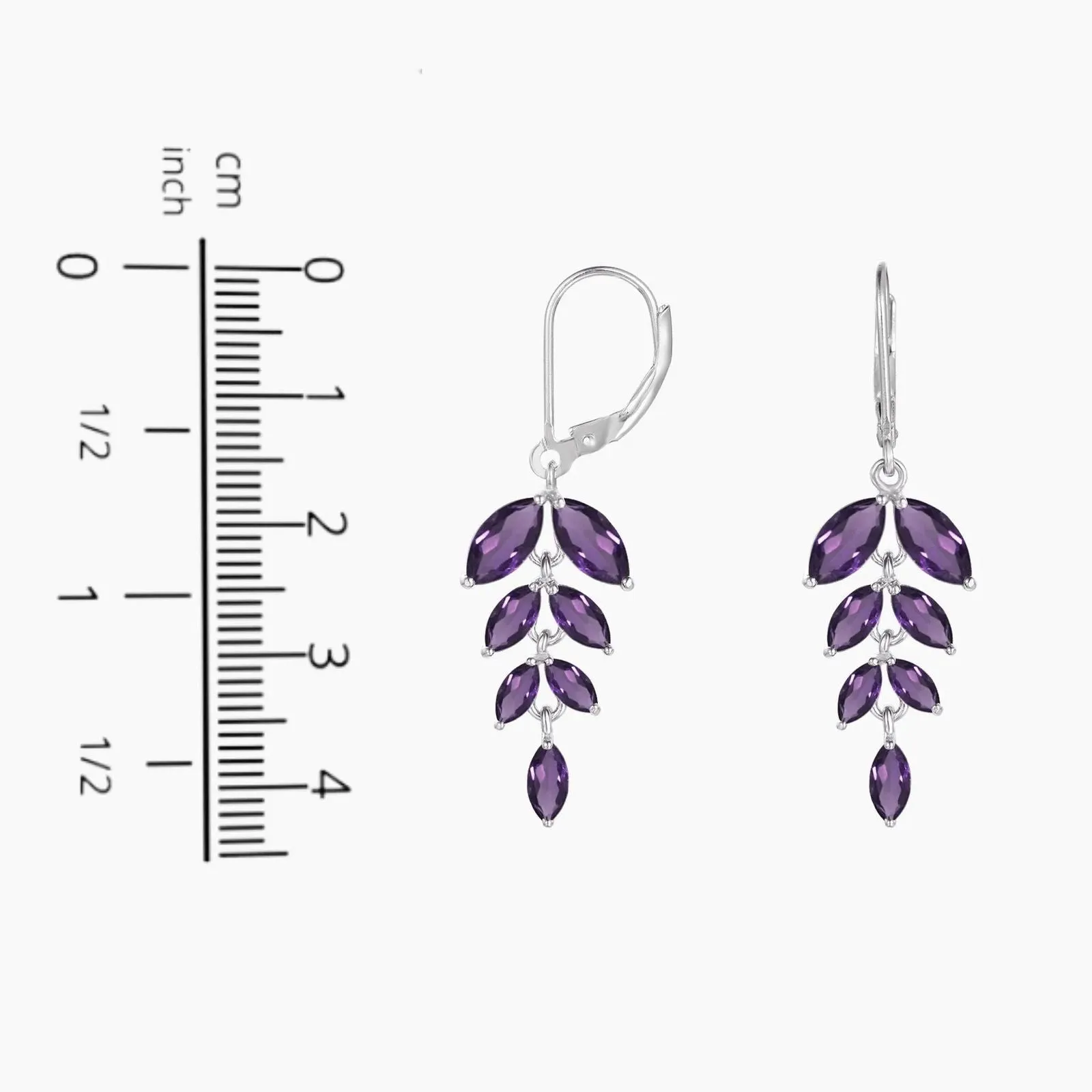 Serene Elegance: Marquise Cut Amethyst Leaf Earrings