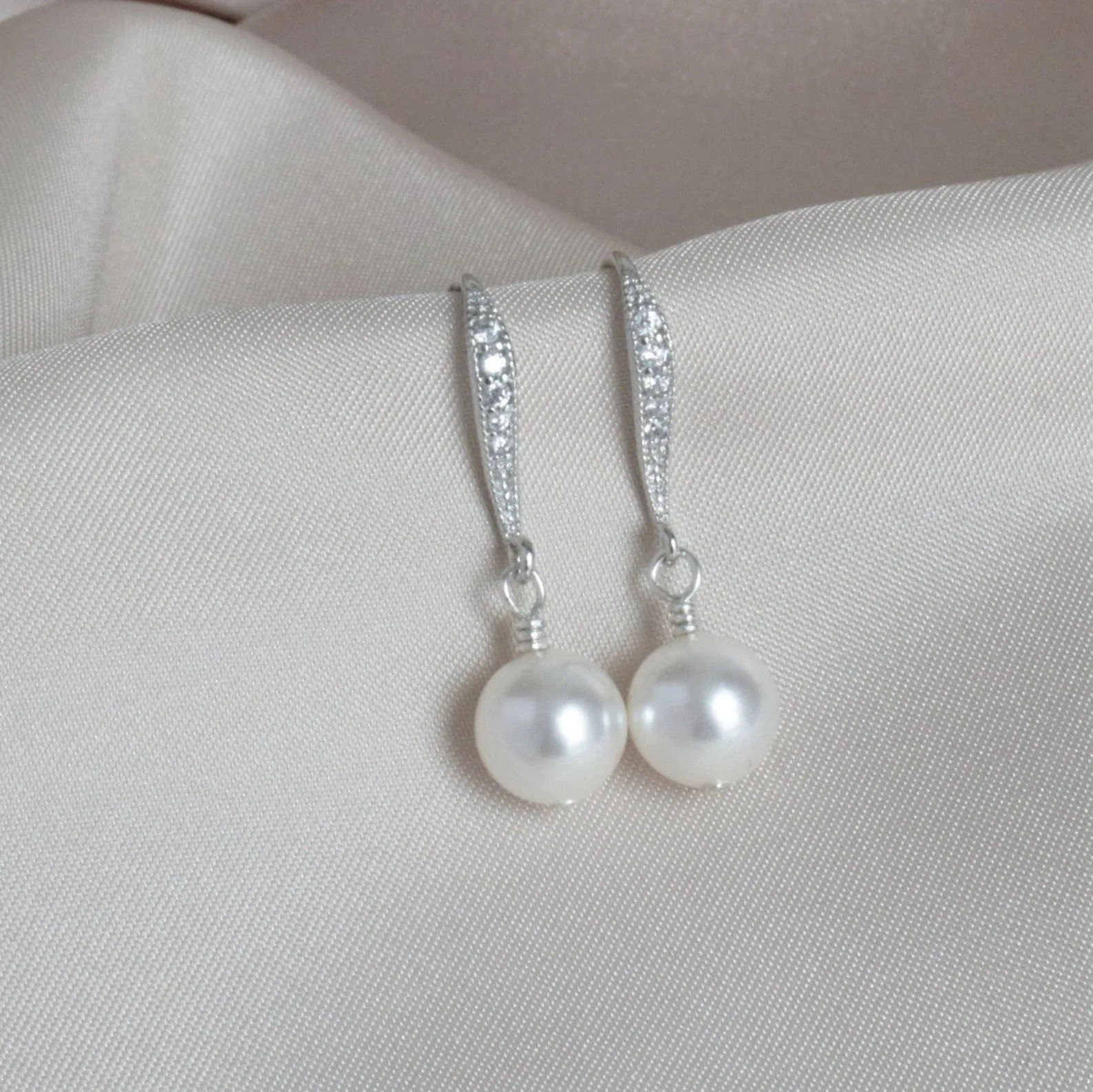 Silver & White Pearl Earrings