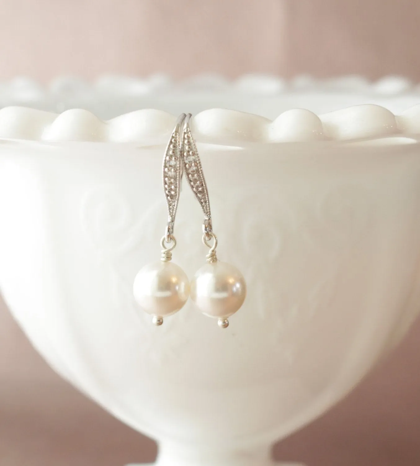 Silver & White Pearl Earrings