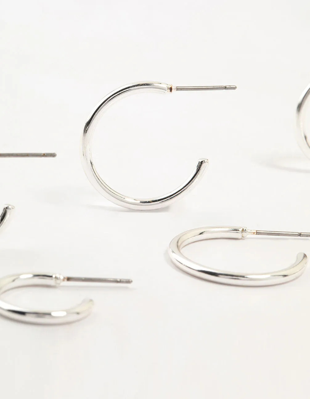 Silver Plated Thin Hoop Earrings 3-Pack