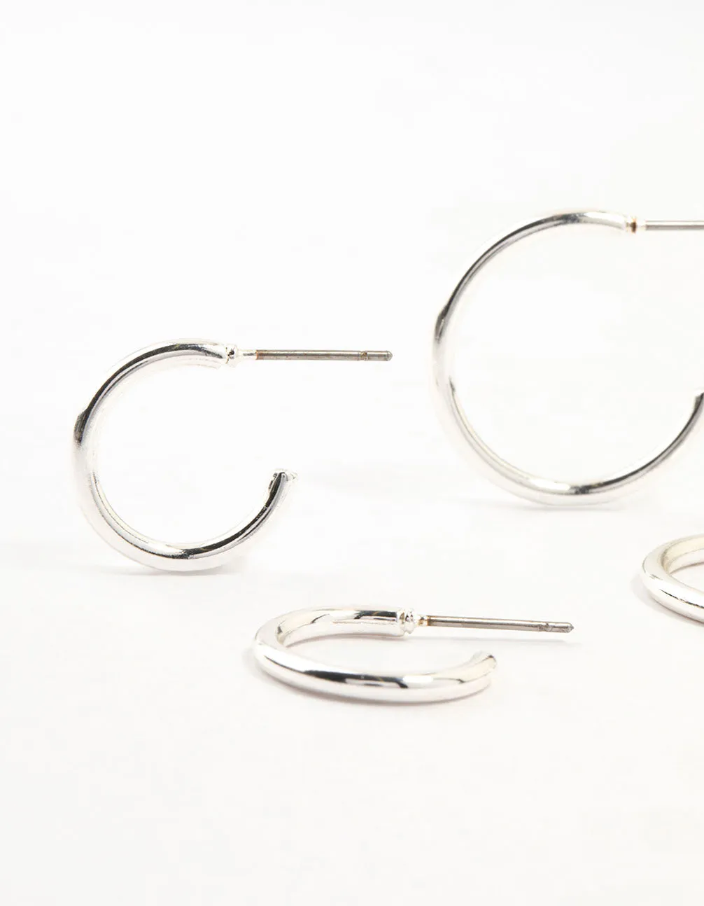 Silver Plated Thin Hoop Earrings 3-Pack