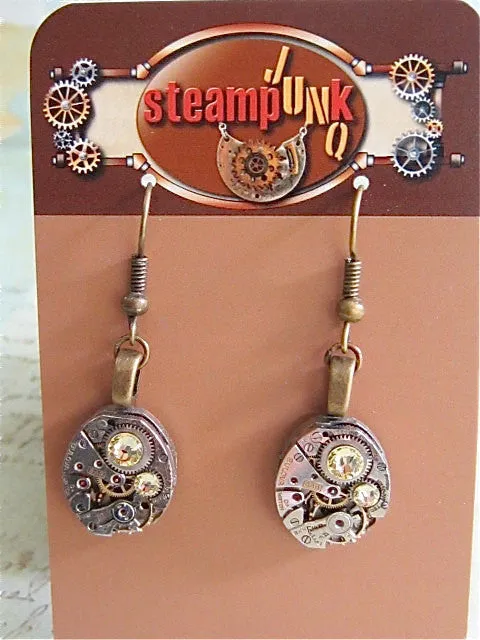 Steampunk Earrings - Citrine  - Steampunk Jewelry - Repurposed upcycled recycled one of a kind