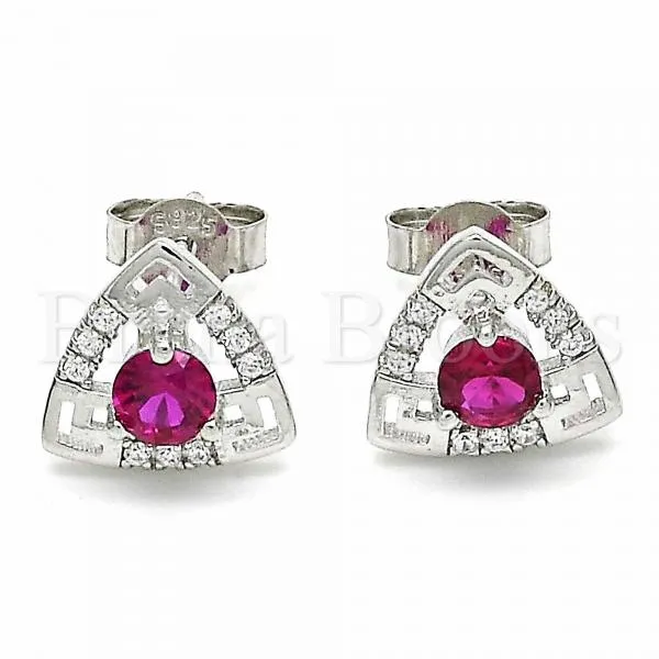 Sterling Silver 02.367.0008.2 Long Earring, with Ruby Cubic Zirconia and White Crystal, Polished Finish, Rhodium Tone