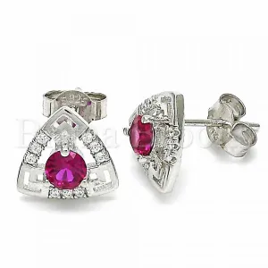 Sterling Silver 02.367.0008.2 Long Earring, with Ruby Cubic Zirconia and White Crystal, Polished Finish, Rhodium Tone