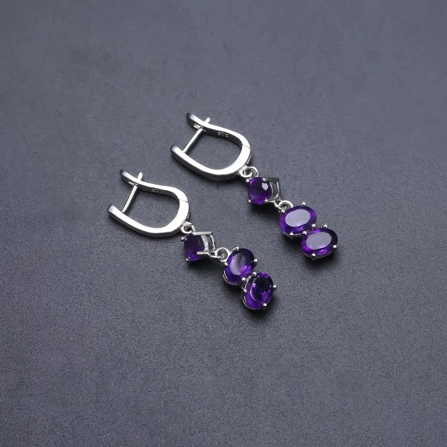 Sterling Silver Amethyst Drop Earrings - Elegant Fine Jewelry for Women - Irosk ®