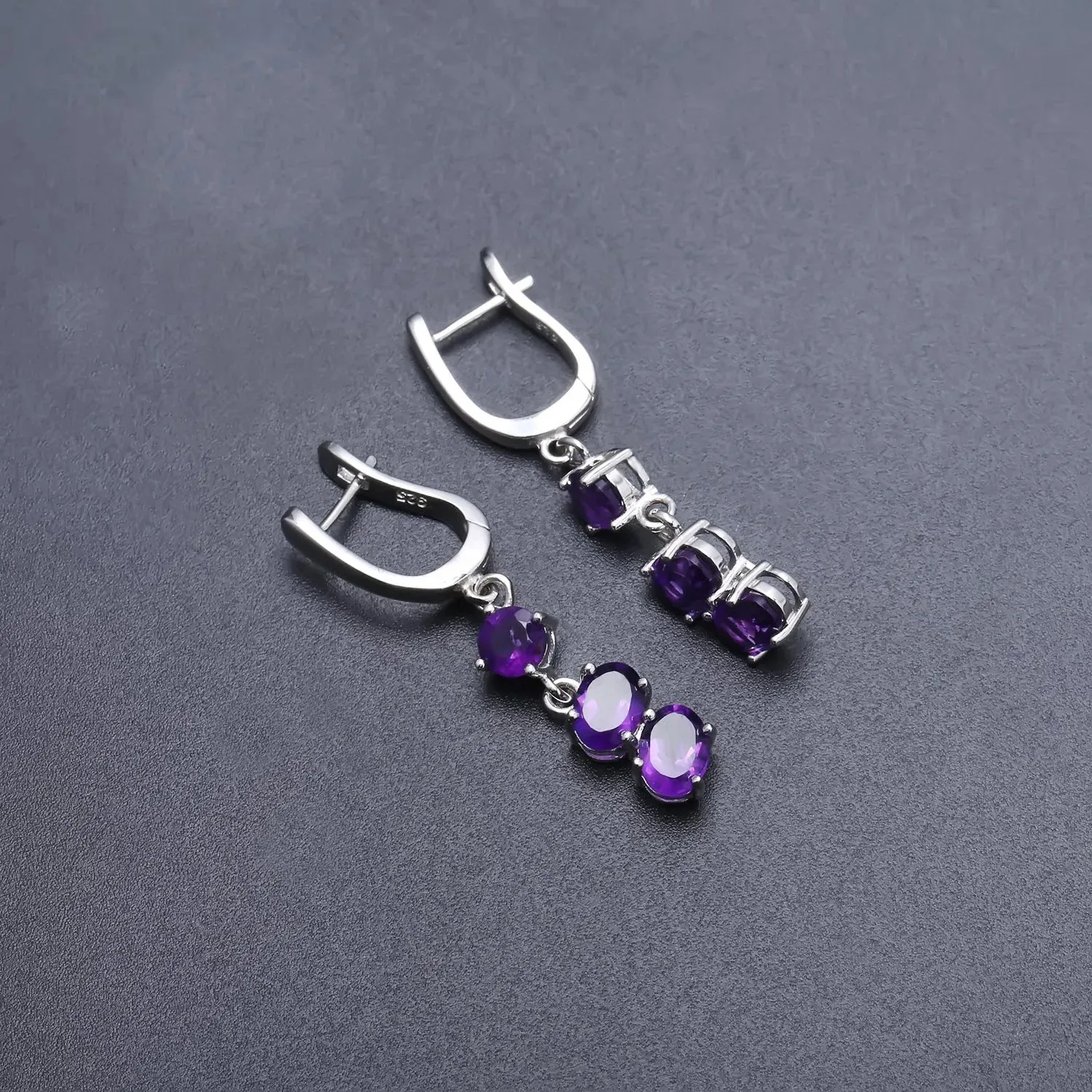 Sterling Silver Amethyst Drop Earrings - Elegant Fine Jewelry for Women - Irosk ®