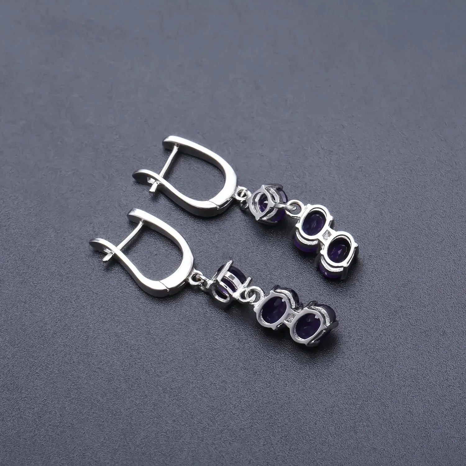 Sterling Silver Amethyst Drop Earrings - Elegant Fine Jewelry for Women - Irosk ®