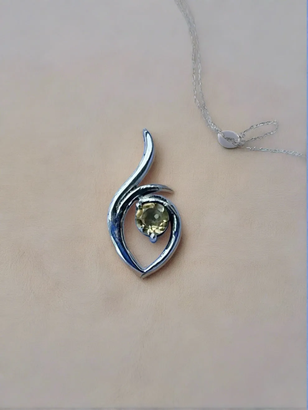 Sterling Silver Open Style with Round Citrine Pendant