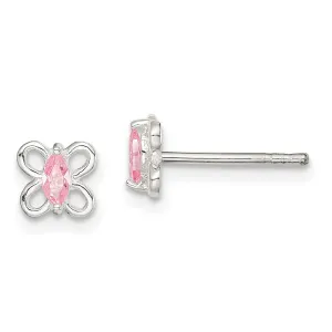 Sterling Silver Pink CZ Butterfly Kid's Post Earrings