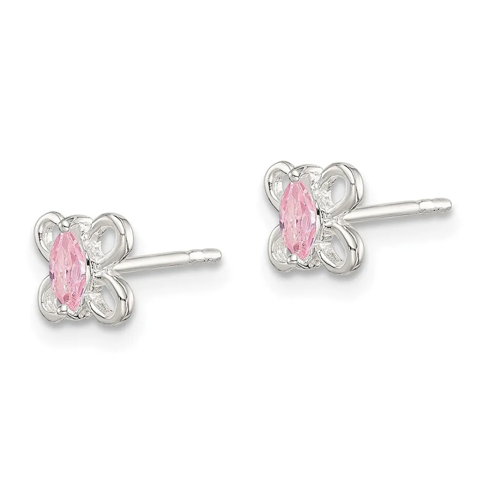 Sterling Silver Pink CZ Butterfly Kid's Post Earrings