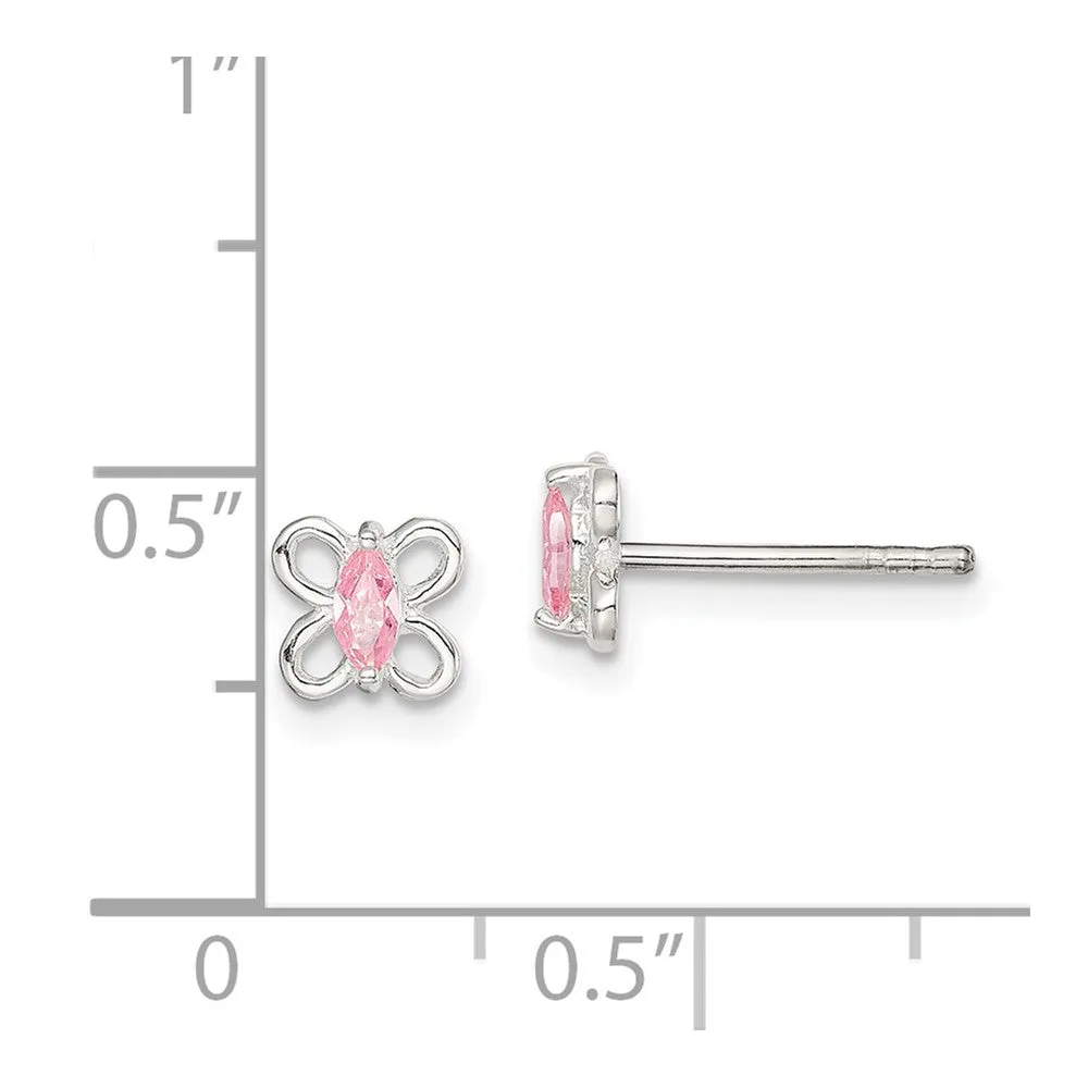 Sterling Silver Pink CZ Butterfly Kid's Post Earrings