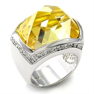 Sterling Silver Ring AAA GRD CZ Citrine Yellow 7X154 for Women Style Rhodium