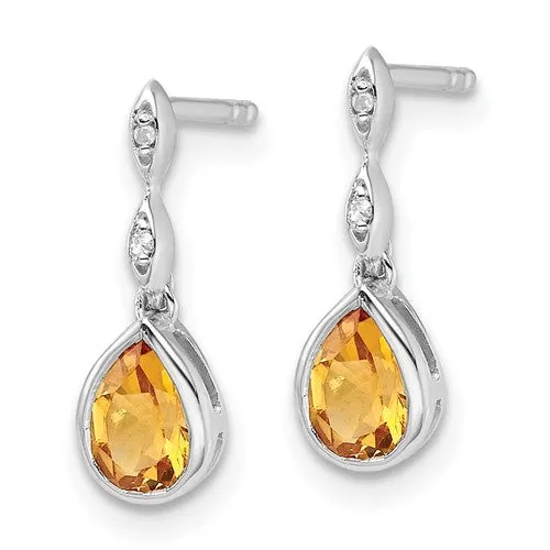 Sterling Silver White Ice Diamond and Citrine Teardrop Earrings