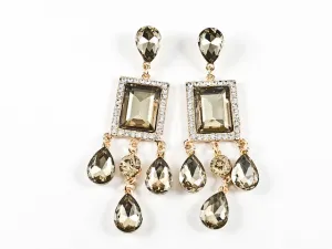 Stylish Modern Rectangle & Pear Shape Topaz Color Stone Drop Fashion Earrings