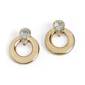 Teardrop Stone Ring Stud Earrings - Clear/Gold