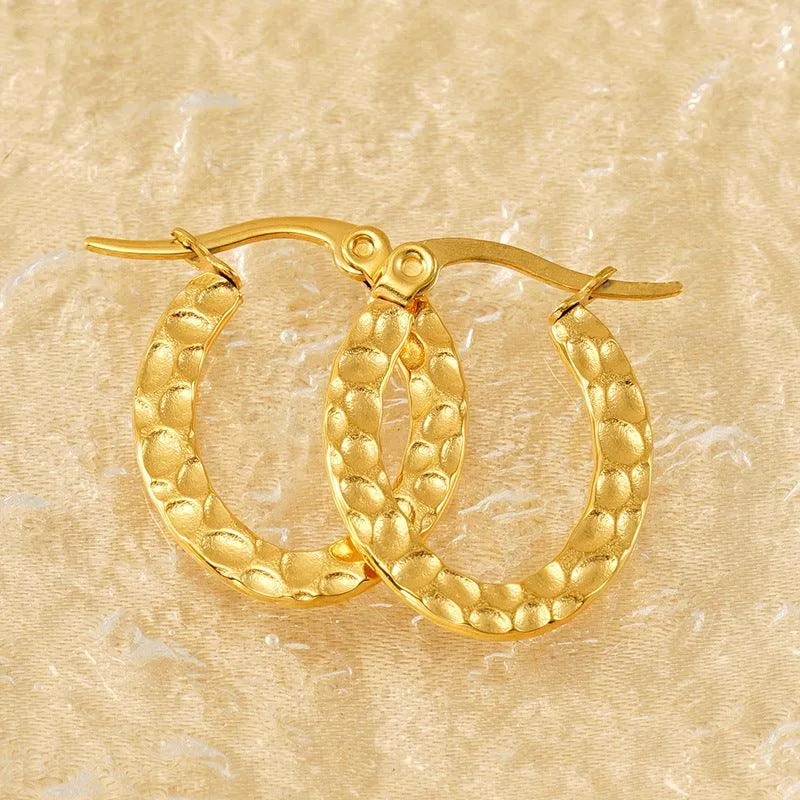 Textured Gold Hoop Earrings – 18K Gold Plated Stainless Steel