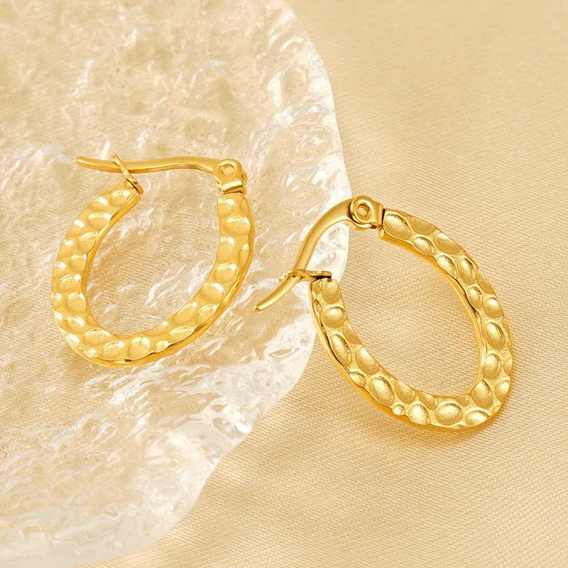 Textured Gold Hoop Earrings – 18K Gold Plated Stainless Steel