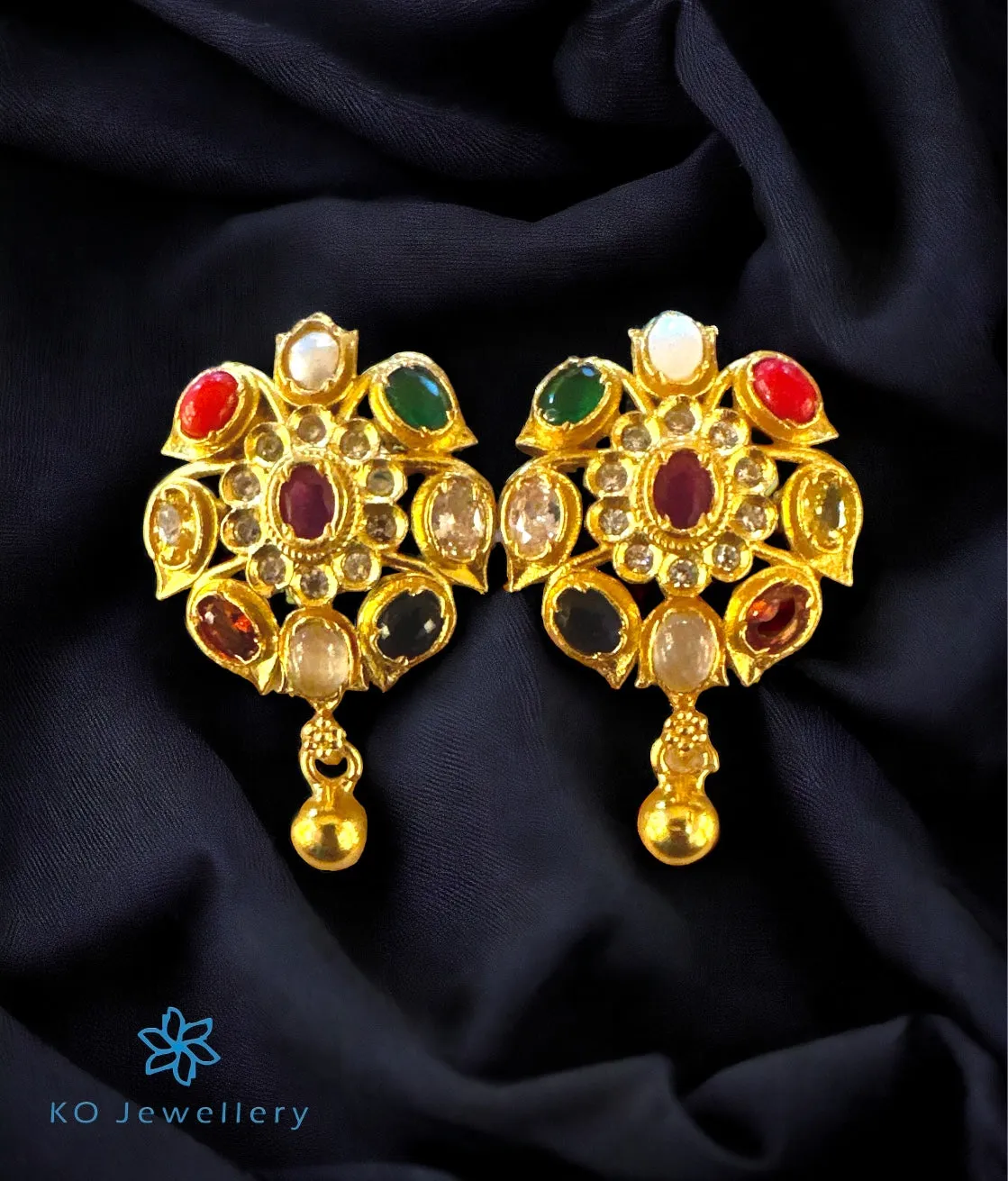 The Abhijita Silver Navratna Ear-studs