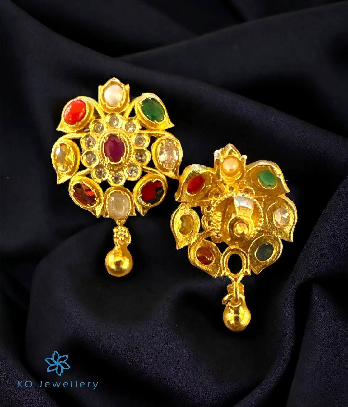 The Abhijita Silver Navratna Ear-studs