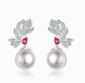 THIALH - FAUNA & FLORA - Ruby and White Diamond Pearl Earrings